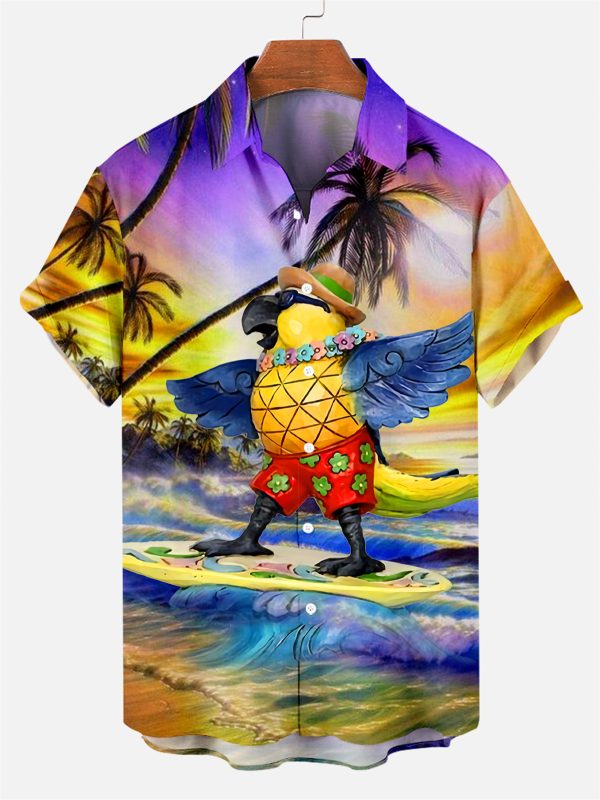 Suitmens Men's Men's Tiki Style Hawaiian Vacation Print Three-Piece Set 033