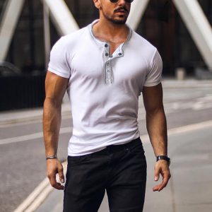 feb4b8fb8a7f95d471e5283ae1511359baf9803ac81e0b6d2ff125b6c9416d67.jpg Men's Casual Breathable Vintage Henley Collar Cotton Short Sleeve T-Shirt